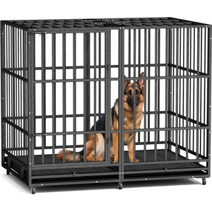 Xbrigh Heavy Duty Indestructible Steel Escape Proof Dog Crate, Black, Large: 54/48/42/38-in