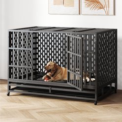 Xbrigh HIWOKK Heavy Duty Indestructible Steel Escape Proof Dog Crate, Black, Large