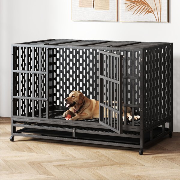 Show full view: Xbrigh HIWOKK Heavy Duty Indestructible Steel Escape Proof Dog Crate, Black, Large slide 1 of 5