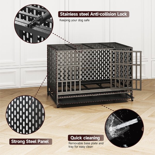 Show full view: Xbrigh HIWOKK Heavy Duty Indestructible Steel Escape Proof Dog Crate, Black, Large slide 3 of 5