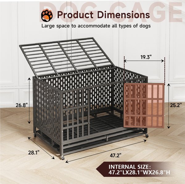 Show full view: Xbrigh HIWOKK Heavy Duty Indestructible Steel Escape Proof Dog Crate, Black, Large slide 4 of 5