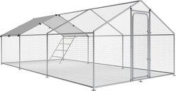Xbrigh Metal Coop Walk-in Roosting Perch Spire Roof Poultry Cage with Waterproof UV Cover, Silver, 19.7 x 10 x 6.4-in