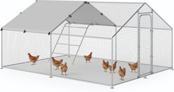 Xbrigh Metal Coop Walk-in Roosting Perch Spire Roof Poultry Cage with Waterproof UV Cover, Silver, 13.2 x 10 x 6.4-in