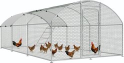 Xbrigh Metal Coop Walk-in Roosting Perch Dome Roof Poultry Cage with Waterproof UV Cover, Silver, 19.7 x 10 x 6.4-in