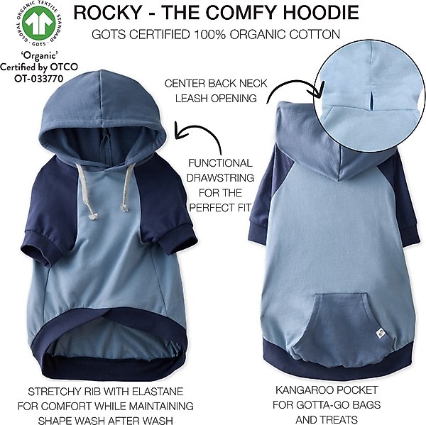 Show full view: Pet Passion Rocky Comfy Dog Hoodie, Navy Color Block, XX-Small slide 3 of 3