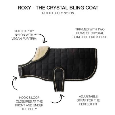 Show full view: Pet Passion Roxy The Crystal Bling Dog Coat, Black, Medium slide 3 of 5