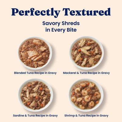 Show full view: Solid Gold Five Oceans Variety Pack Grain-Free Shreds in Gravy Wet Cat Food, 3-oz can, case of 12 slide 6 of 10