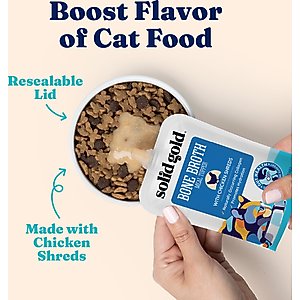 Solid Gold Bone Broth Chicken Shreds Grain-Free Wet Cat Food Topper, 3-oz pouch, case of 12