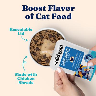 Show full view: Solid Gold Bone Broth Chicken Shreds Grain-Free Wet Cat Food Topper, 3-oz pouch, case of 12 slide 6 of 10