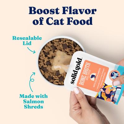 Show full view: Solid Gold Bone Broth Salmon Shreds Grain-Free Wet Cat Food Topper, 3-oz pouch, case of 12 slide 7 of 10