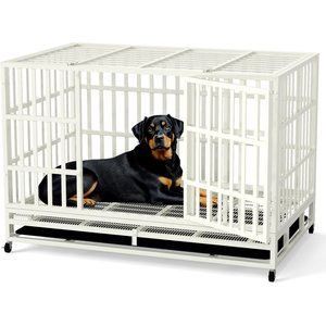 Xbrigh Heavy Duty Indestructible Escape Proof Steel Dog Crate, White, Large: 48-in
