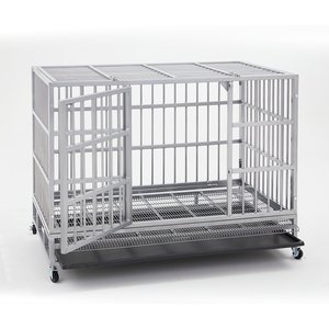 Xbrigh Heavy Duty Indestructible Escape Proof Steel Dog Crate, Silver, Large: 48-in