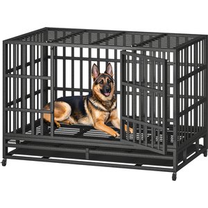 Xbrigh Heavy Duty Indestructible Escape Proof Steel Dog Crate, Black, Small: 38-in