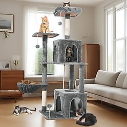 TSCOMON Multi-Level 55-in Plush Cat Tree & Condo with Scratching Post, Gray