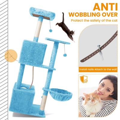 Show full view: TSCOMON Multi-Level 55-in Plush Cat Tree & Condo with Scratching Post, Blue slide 6 of 9