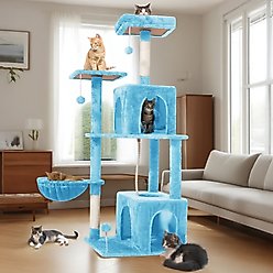 TSCOMON Multi-Level 55-in Plush Cat Tree & Condo with Scratching Post, Blue