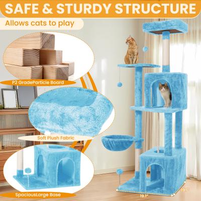 Show full view: TSCOMON Multi-Level 55-in Plush Cat Tree & Condo with Scratching Post, Blue slide 3 of 9