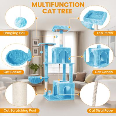 Show full view: TSCOMON Multi-Level 55-in Plush Cat Tree & Condo with Scratching Post, Blue slide 5 of 9