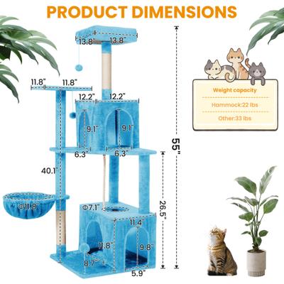 Show full view: TSCOMON Multi-Level 55-in Plush Cat Tree & Condo with Scratching Post, Blue slide 2 of 9