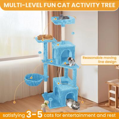 Show full view: TSCOMON Multi-Level 55-in Plush Cat Tree & Condo with Scratching Post, Blue slide 4 of 9