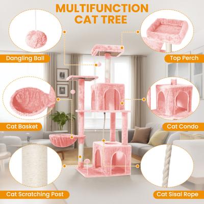 Show full view: TSCOMON Multi-Level 55-in Plush Cat Tree & Condo with Scratching Post, Pink slide 5 of 9