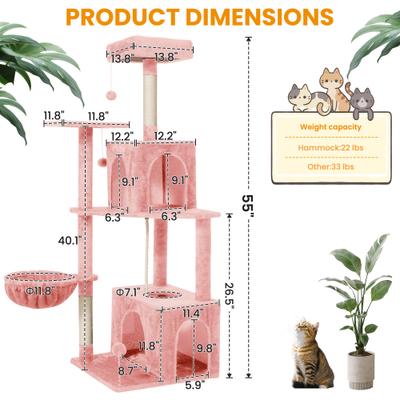 Show full view: TSCOMON Multi-Level 55-in Plush Cat Tree & Condo with Scratching Post, Pink slide 2 of 9