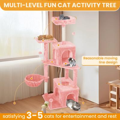 Show full view: TSCOMON Multi-Level 55-in Plush Cat Tree & Condo with Scratching Post, Pink slide 4 of 9