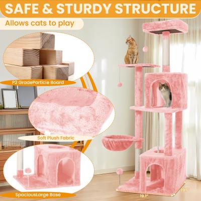Show full view: TSCOMON Multi-Level 55-in Plush Cat Tree & Condo with Scratching Post, Pink slide 3 of 9