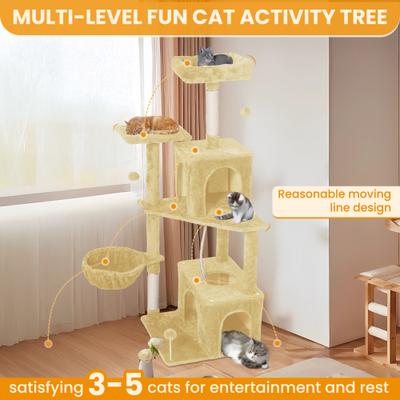 Show full view: TSCOMON Multi-Level 55-in Plush Cat Tree & Condo with Scratching Post, Beige slide 4 of 9