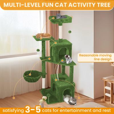 Show full view: TSCOMON Multi-Level 55-in Plush Cat Tree & Condo with Scratching Post, Green slide 4 of 9