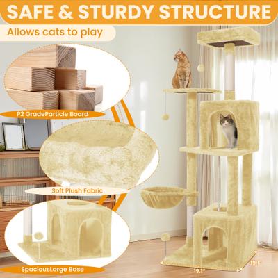 Show full view: TSCOMON Multi-Level 55-in Plush Cat Tree & Condo with Scratching Post, Beige slide 3 of 9