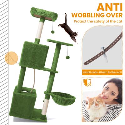 Show full view: TSCOMON Multi-Level 55-in Plush Cat Tree & Condo with Scratching Post, Green slide 6 of 9