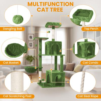 Show full view: TSCOMON Multi-Level 55-in Plush Cat Tree & Condo with Scratching Post, Green slide 5 of 9