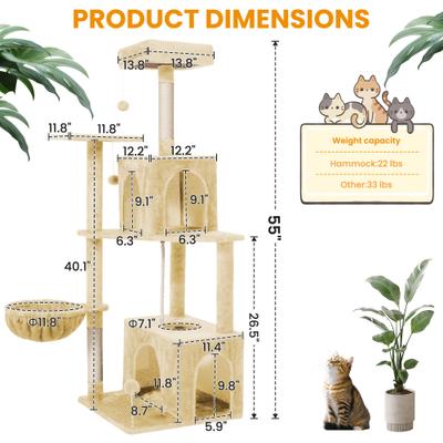 Show full view: TSCOMON Multi-Level 55-in Plush Cat Tree & Condo with Scratching Post, Beige slide 2 of 9
