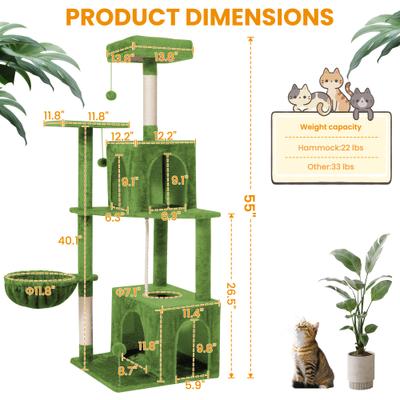 Show full view: TSCOMON Multi-Level 55-in Plush Cat Tree & Condo with Scratching Post, Green slide 2 of 9