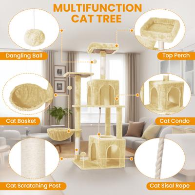 Show full view: TSCOMON Multi-Level 55-in Plush Cat Tree & Condo with Scratching Post, Beige slide 5 of 9