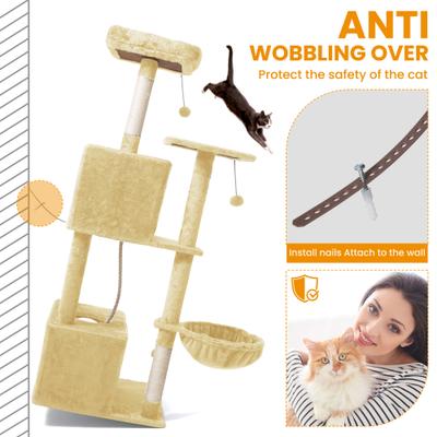 Show full view: TSCOMON Multi-Level 55-in Plush Cat Tree & Condo with Scratching Post, Beige slide 6 of 9