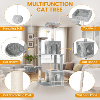Show full view: TSCOMON Multi-Level 55-in Plush Cat Tree & Condo with Scratching Post, Light Gray slide 5 of 9