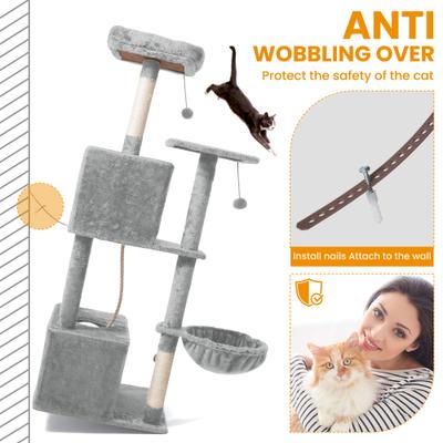 Show full view: TSCOMON Multi-Level 55-in Plush Cat Tree & Condo with Scratching Post, Light Gray slide 6 of 9