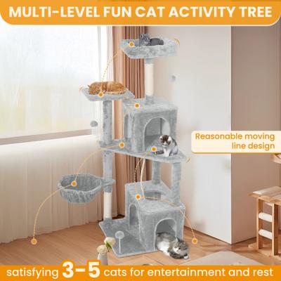Show full view: TSCOMON Multi-Level 55-in Plush Cat Tree & Condo with Scratching Post, Light Gray slide 4 of 9