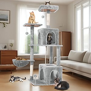 TSCOMON Multi-Level 55-in Plush Cat Tree & Condo with Scratching Post, Light Gray