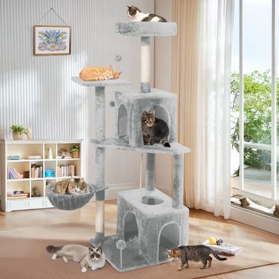Show full view: TSCOMON Multi-Level 55-in Plush Cat Tree & Condo with Scratching Post, Light Gray slide 7 of 9