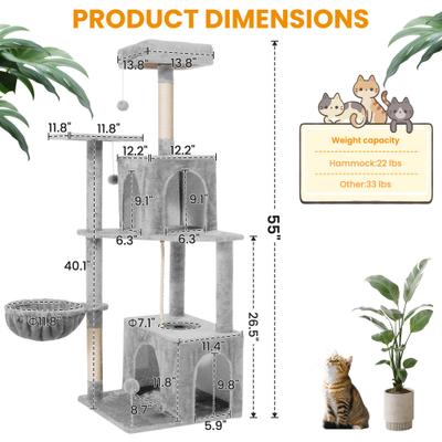 Show full view: TSCOMON Multi-Level 55-in Plush Cat Tree & Condo with Scratching Post, Light Gray slide 2 of 9