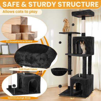 Show full view: TSCOMON Multi-Level 55-in Plush Cat Tree & Condo with Scratching Post, Black slide 4 of 10