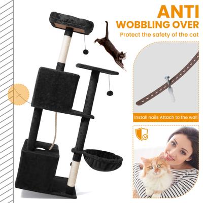 Show full view: TSCOMON Multi-Level 55-in Plush Cat Tree & Condo with Scratching Post, Black slide 7 of 10