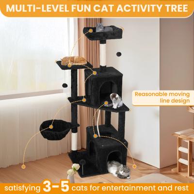 Show full view: TSCOMON Multi-Level 55-in Plush Cat Tree & Condo with Scratching Post, Black slide 5 of 10