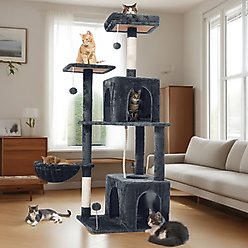 TSCOMON Multi-Level 55-in Plush Cat Tree & Condo with Scratching Post, Deep Gray