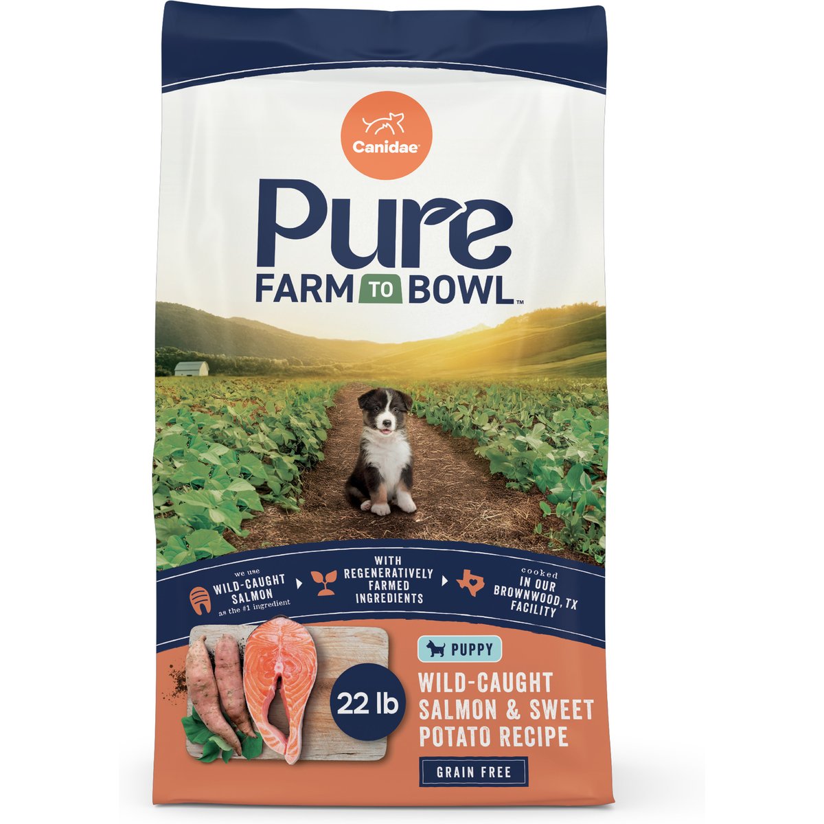 CANIDAE Pure Farm to Bowl Grain-Free Puppy Real Salmon & Sweet Potato Dry Dog Food, 22-lb bag