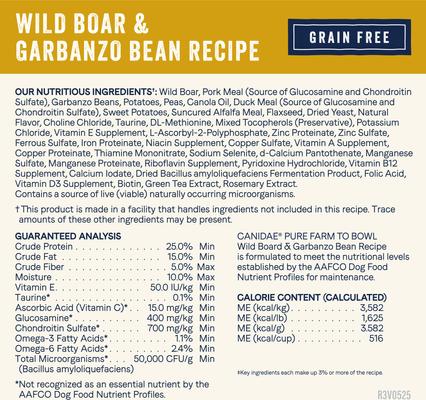 Show full view: CANIDAE Grain-Free PURE Limited Ingredient Wild Boar & Garbanzo Bean Recipe Dry Dog Food, 22-lb bag slide 5 of 10