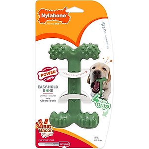 Nylabone Power Chew Easy-Hold Dog Dental Chew Toy Easy Hold Bacon, Large